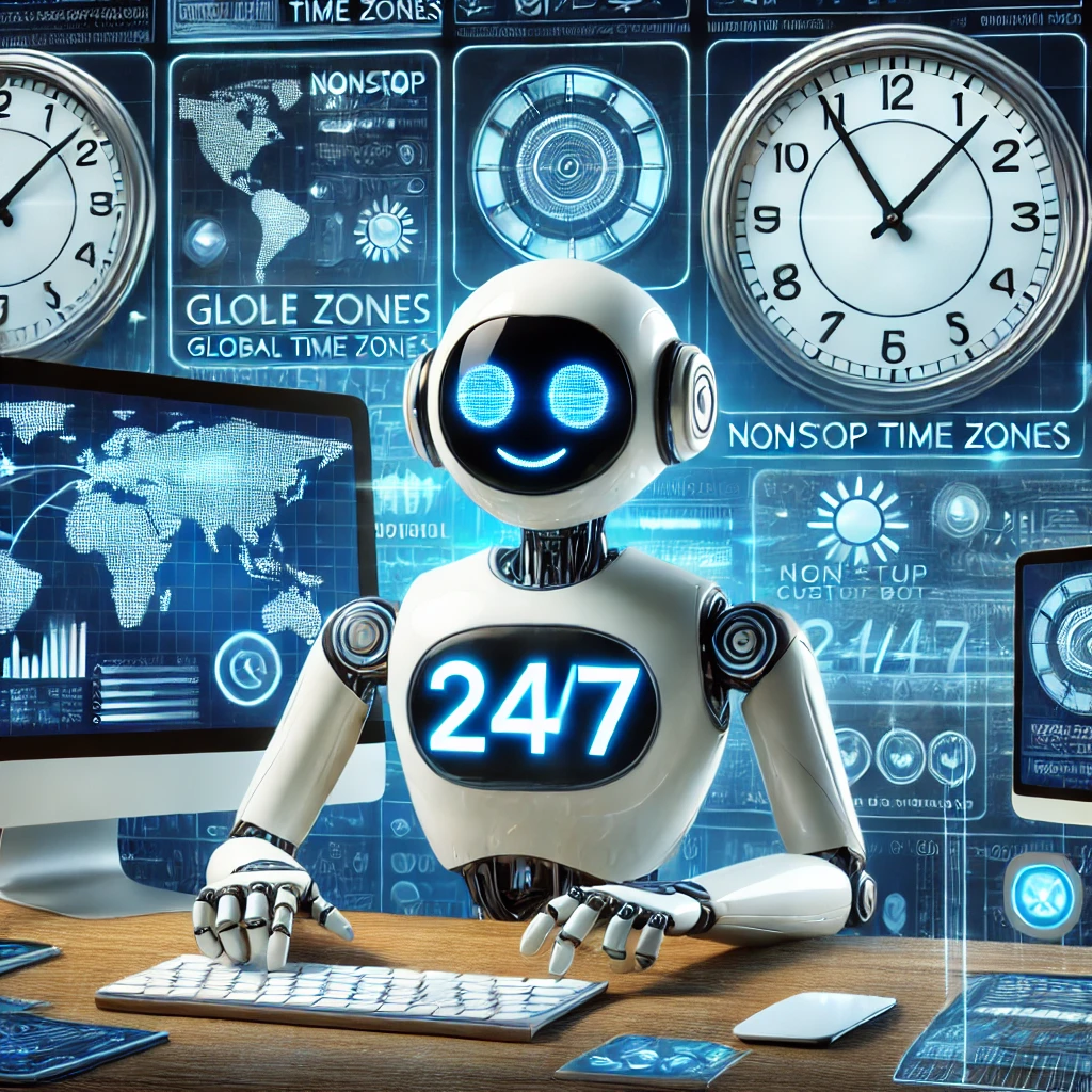 AI-chatbot-working-24_7-at-a-help-desk-with-clocks-showing-different-global-time-zones-in-the-background.-The-bot-is-smiling-and-engaging